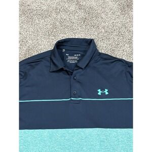 Under Armour‎ Men's Playoff Golf Polo Shirt Navy Teal Stripe Size Large